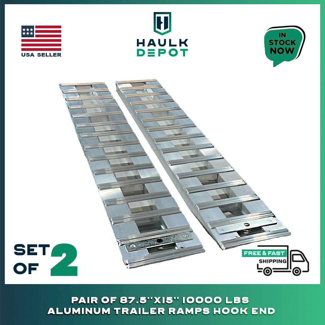Pair of 87.5''X15'' 10000 LBS Aluminum Trailer Ramps Hook End