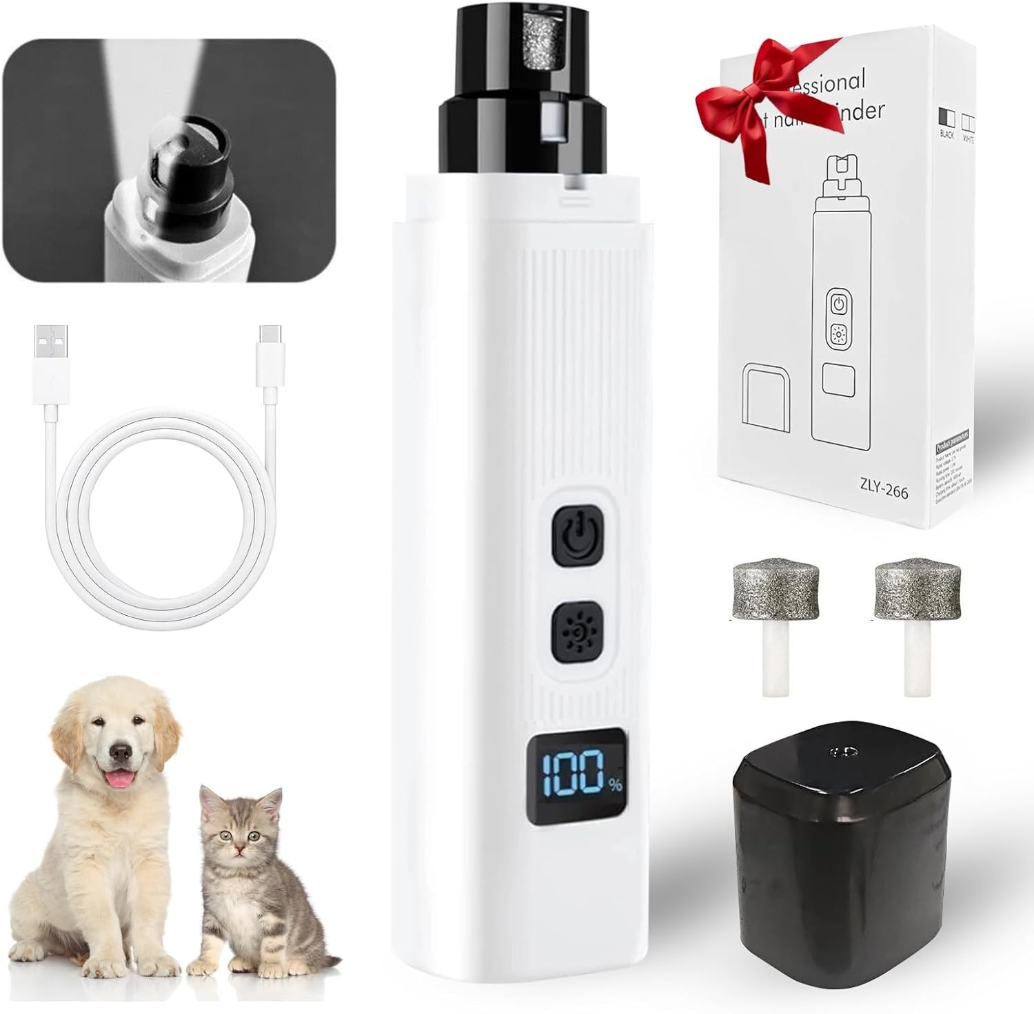 Silent Groom Pro Nail Grinder, Heusom Dog Nail Trimmer, Rechargeable USB