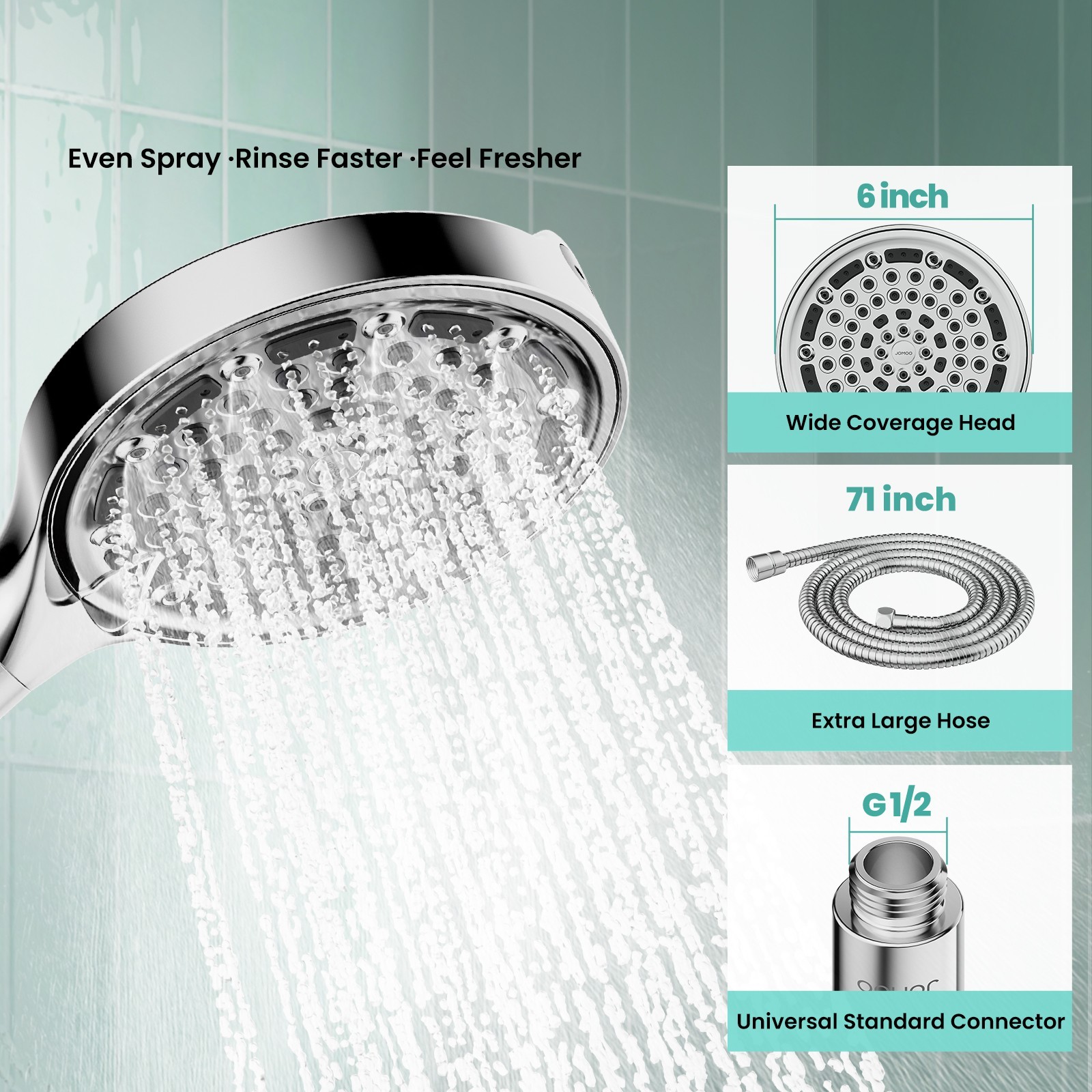 6 Spray Settings High Pressure shower Head with Filter, Handheld Rainfall Combo
