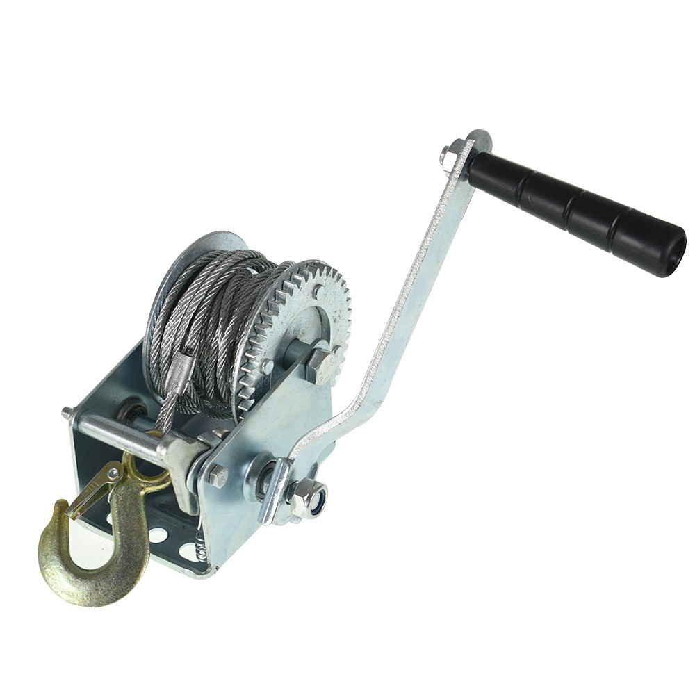 800lbs Hand Winch Hand Crank Strap Gear Winch ATV Boat Trailer With 26ft Cable