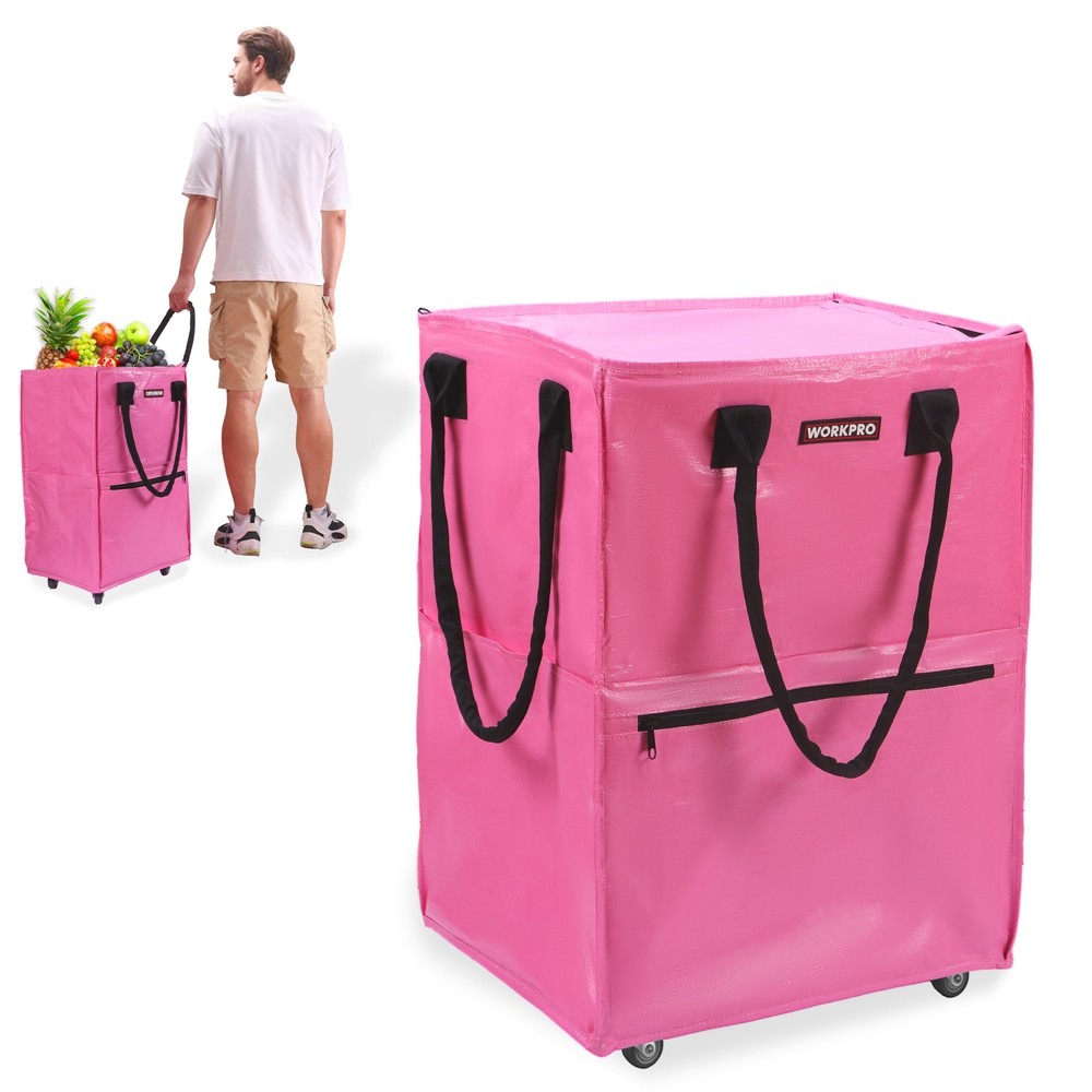 WORKPRO Medium Heavy Duty Reusable Grocery Bag 4 Caster Wheels Rolling Shop Tote
