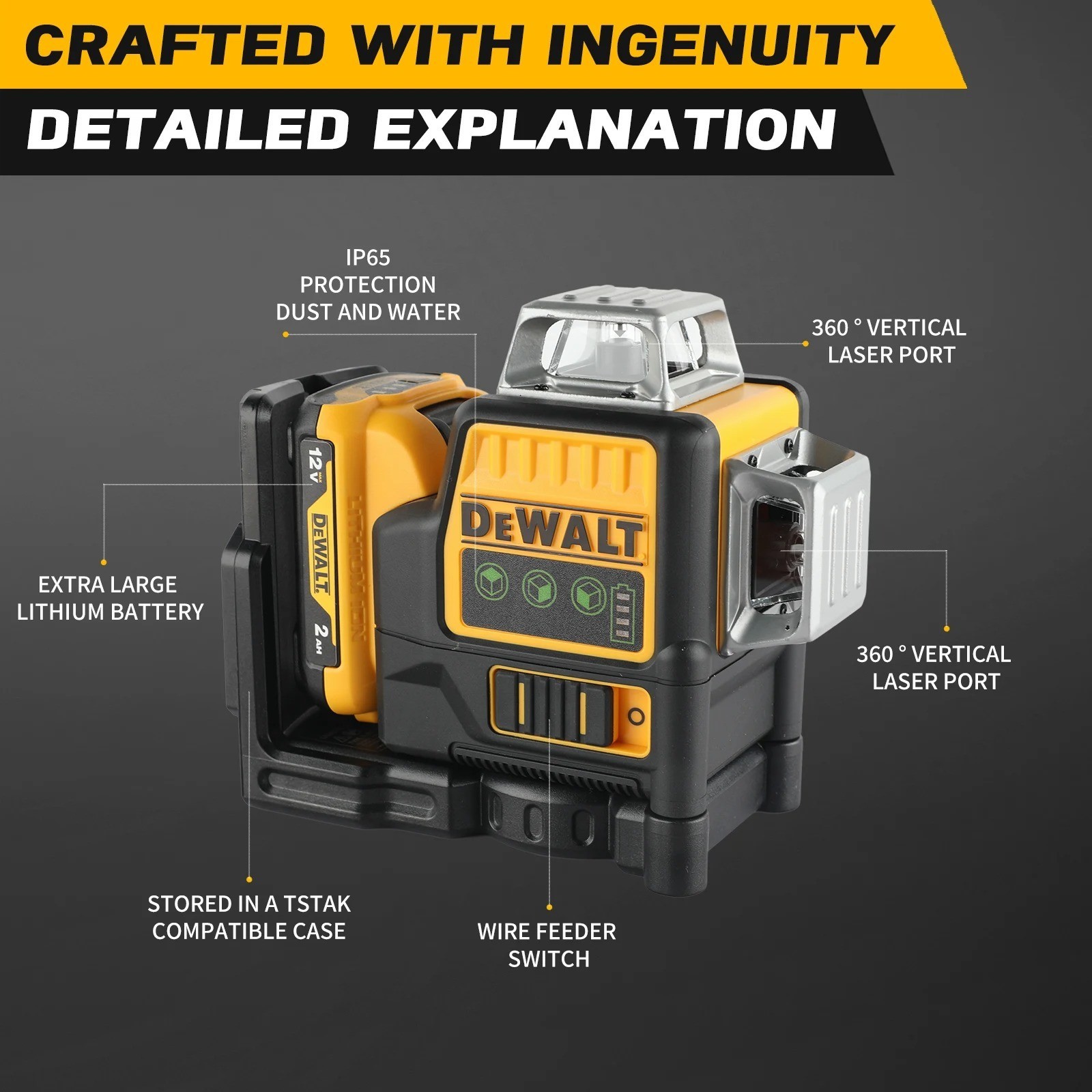 DeWalt DW089LG 12V Green Line 3 x 360 Laser Level Laser + battery + charger