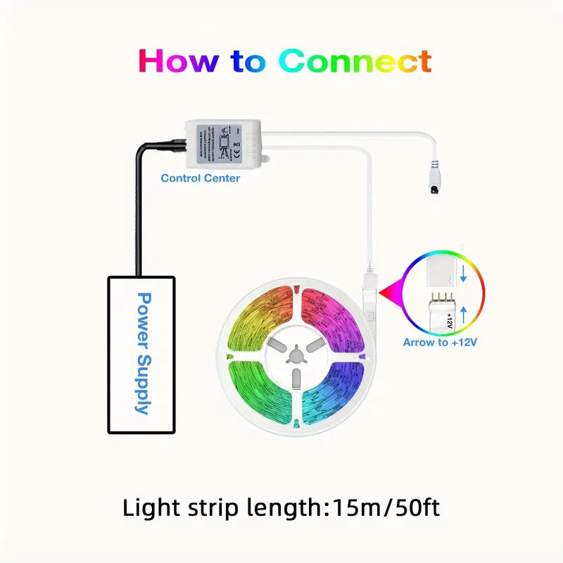 50 Ft LED Strip Lights, with 44 Keys Remote Control, Dimmable RGB Color Changing