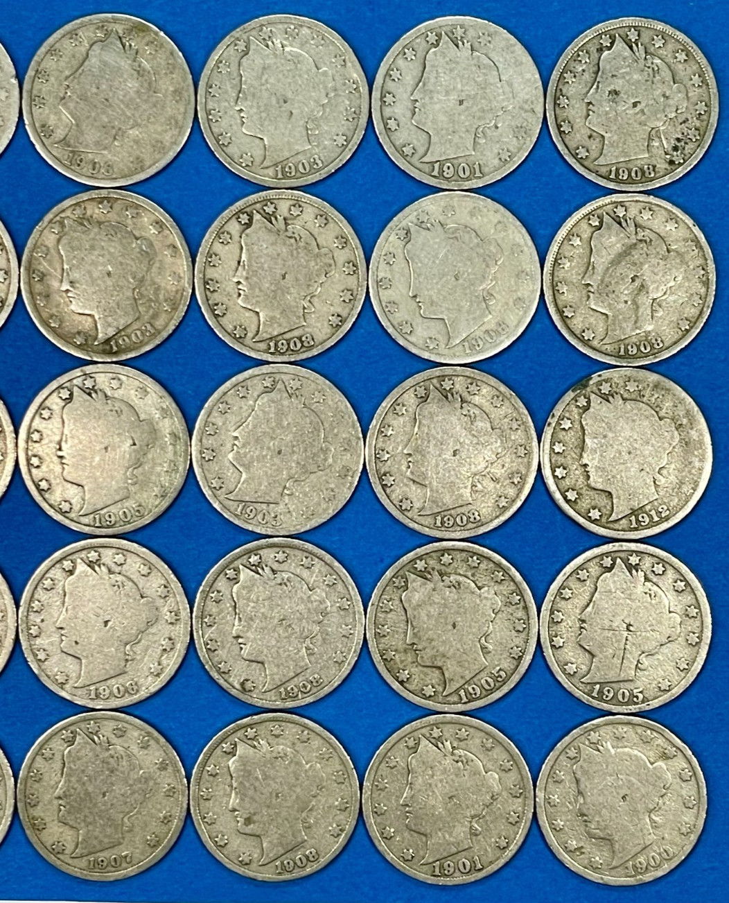 Liberty Head V Nickel Roll Lot of 40 FULL DATE Coins Dated 1900-1912