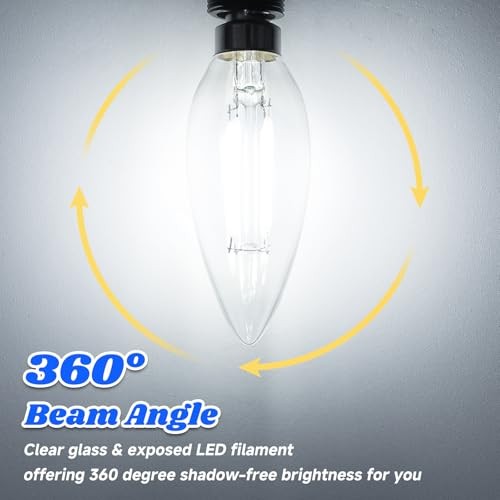 ELED Candelabra Bulb 40W Equivalent, 500LM Chandelier Light 12 Daylight White