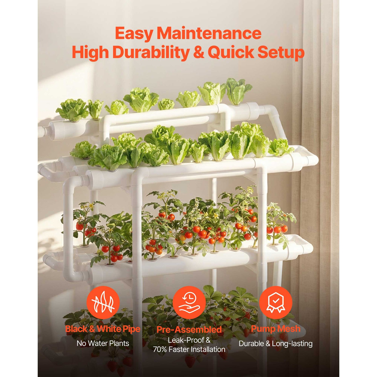 Uimoso Hydroponic System Grow Kit 3-Layers 90 Plant Sites Sunlight Blocking UPVC