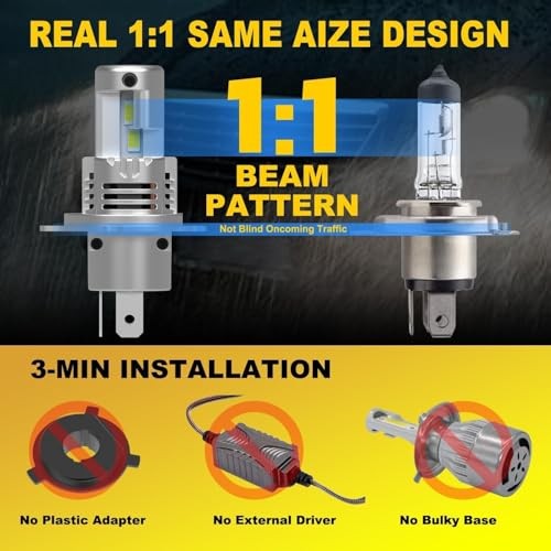 Latest H4 Light Bulbs,Super Bright Upgraded 900% 50000LM Brightness,1:1