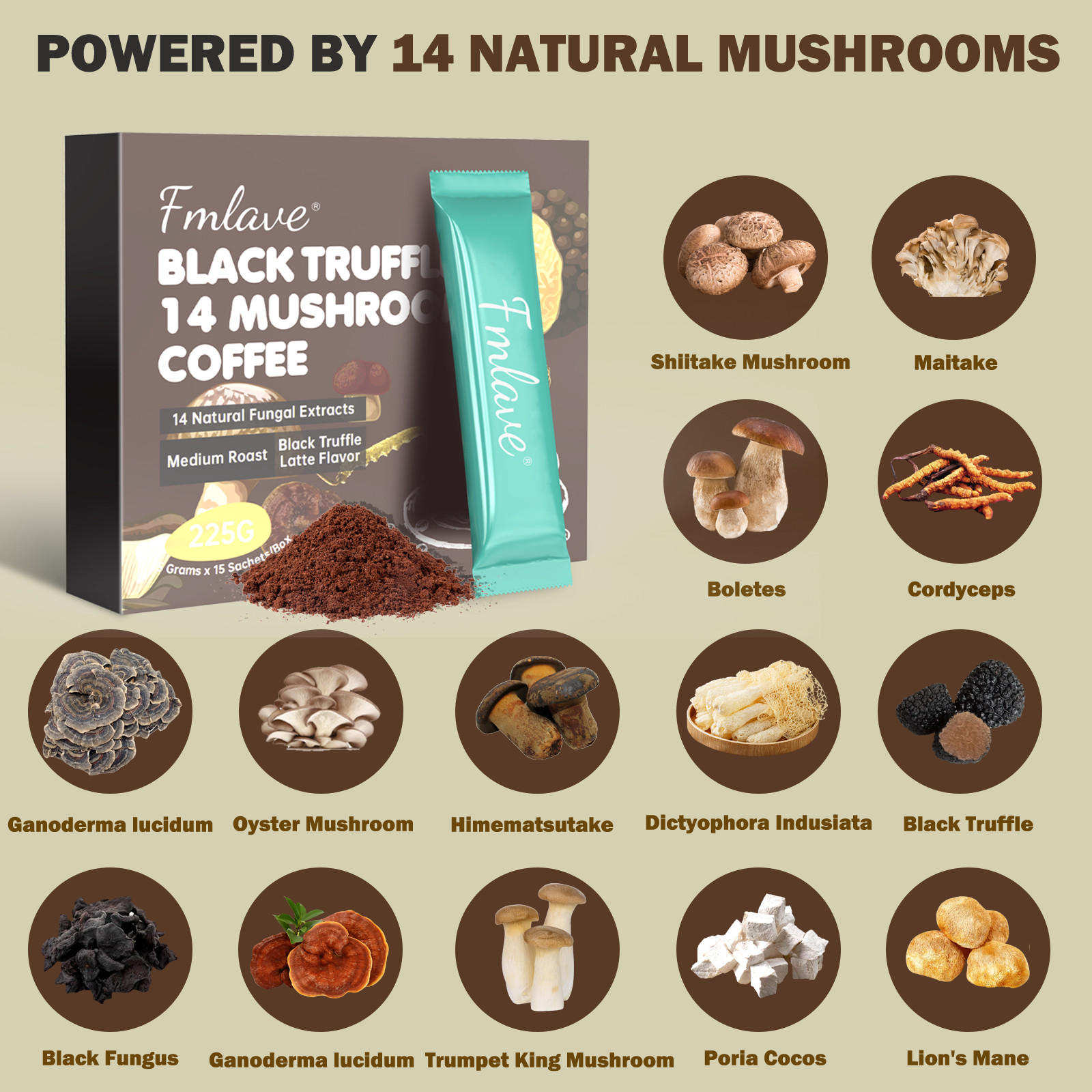 2 pack 14 Mushroom Coffee Organic Instant Coffee Brain & Energy Boost 30 sachets