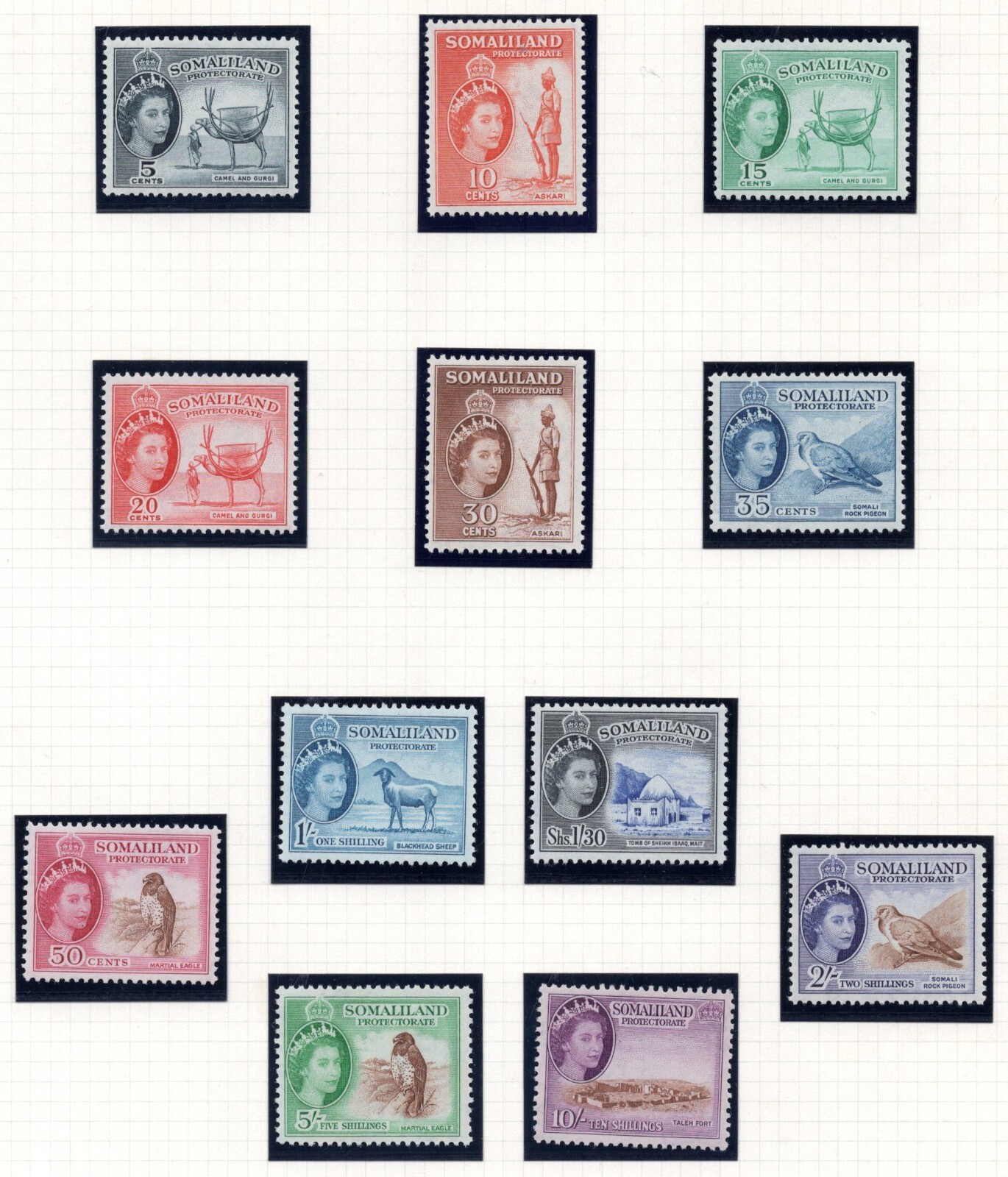 BRITISH SOMALILAND 1953 S.G. 137-148 COMPLETE SET OF 12 MINT LIGHT HINGE