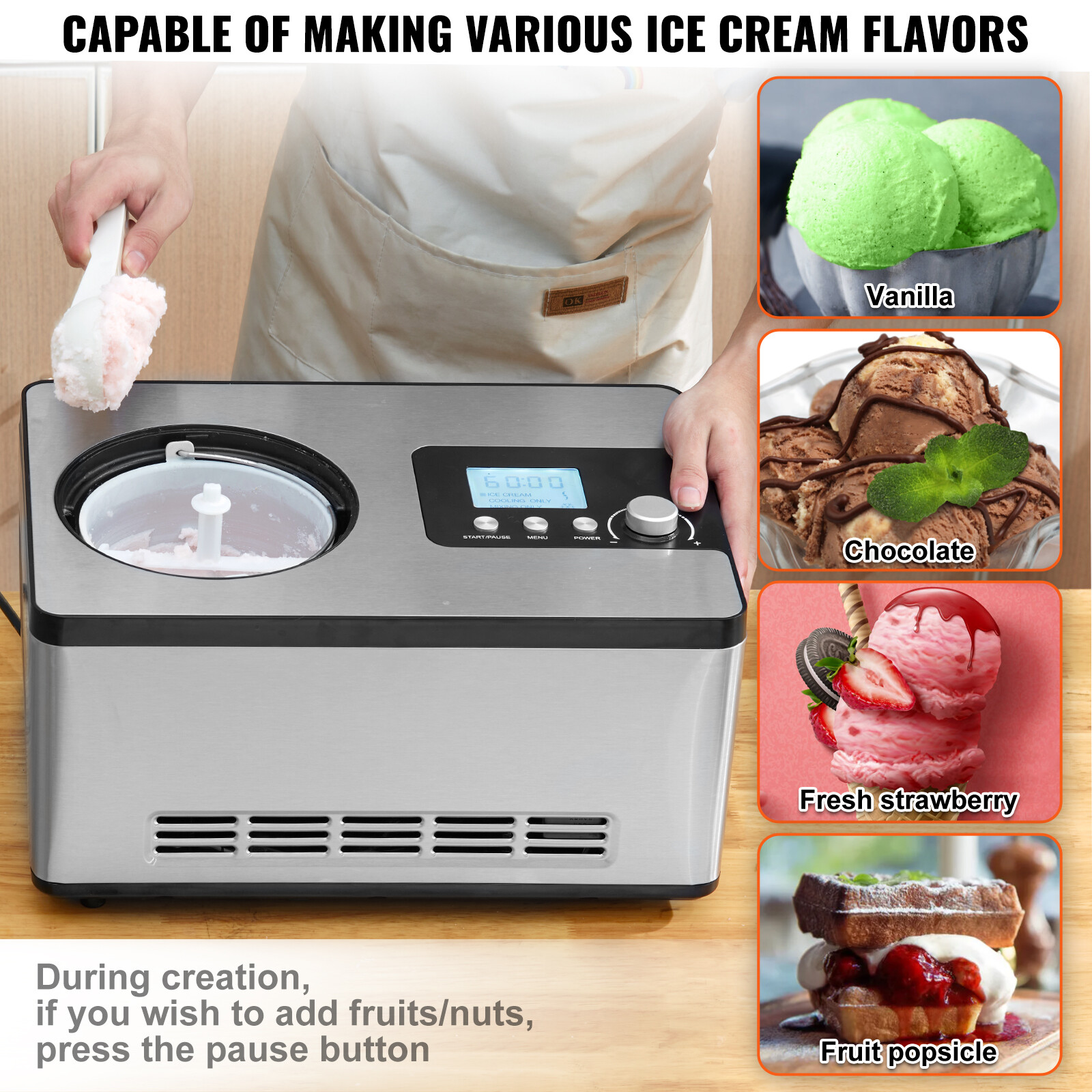 2Qt Automatic Ice Cream Maker Yogurt Gelato Machine LCD Display & Timer 3 Modes