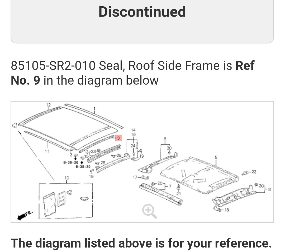 Honda Del Sol Targa Top Roof Side Seal Rubber Weatherstrip Factory Sealed OEM