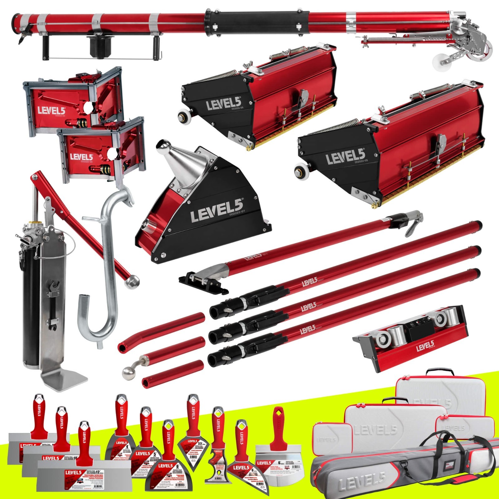 LEVEL5  Drywall Tools Set 10" 12" MEGA Box w/ Ext. Handles + BONUS TOOL | 4-625P