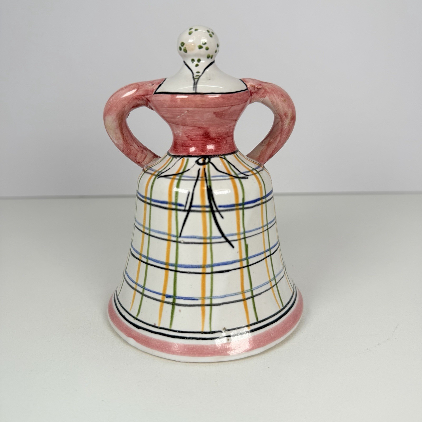 Ceramic Woman Dinner Bell Vintage hand-painted In Spain Spanish Señorita Pink