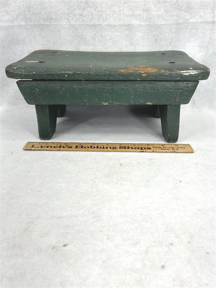 antique cricket footstool old square nails hand made green paint 1880 original