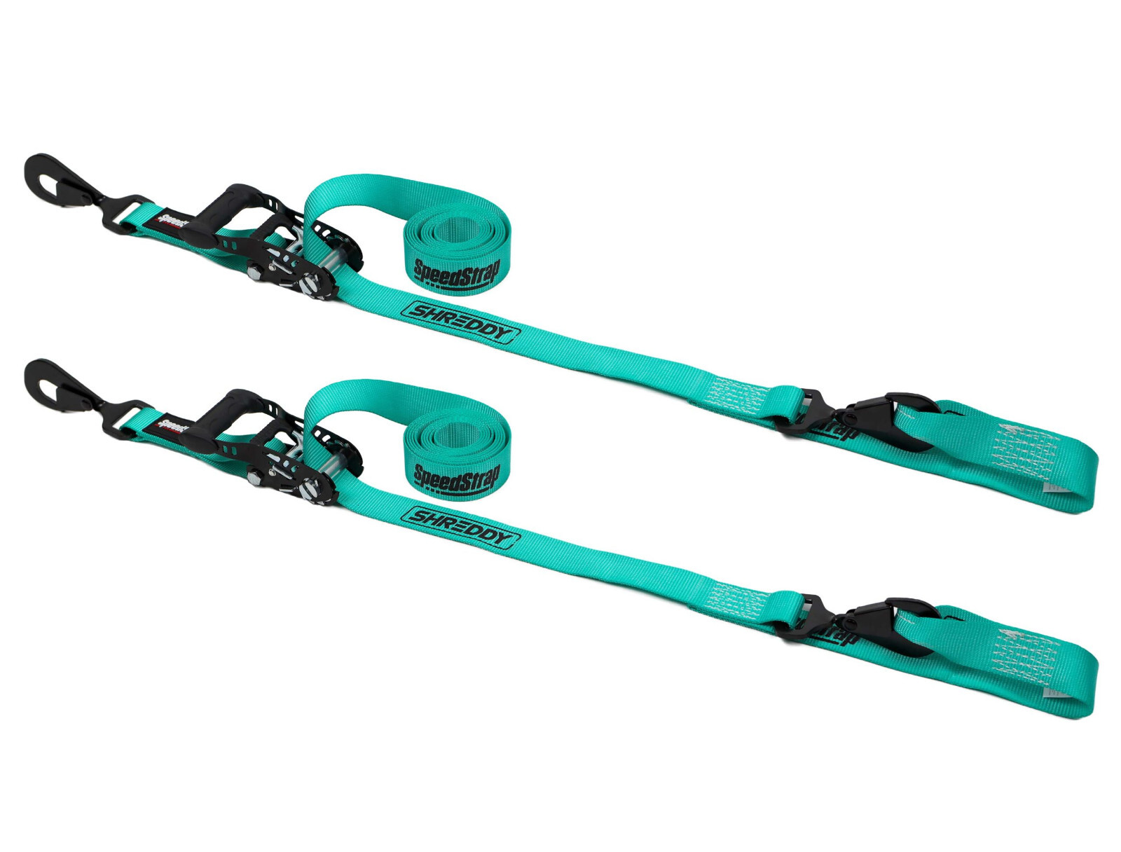 SpeedStrap Teal Shreddy 1.5" Ratchet Tie Down W/ Snap Hook and Soft Tie (2-Pack)