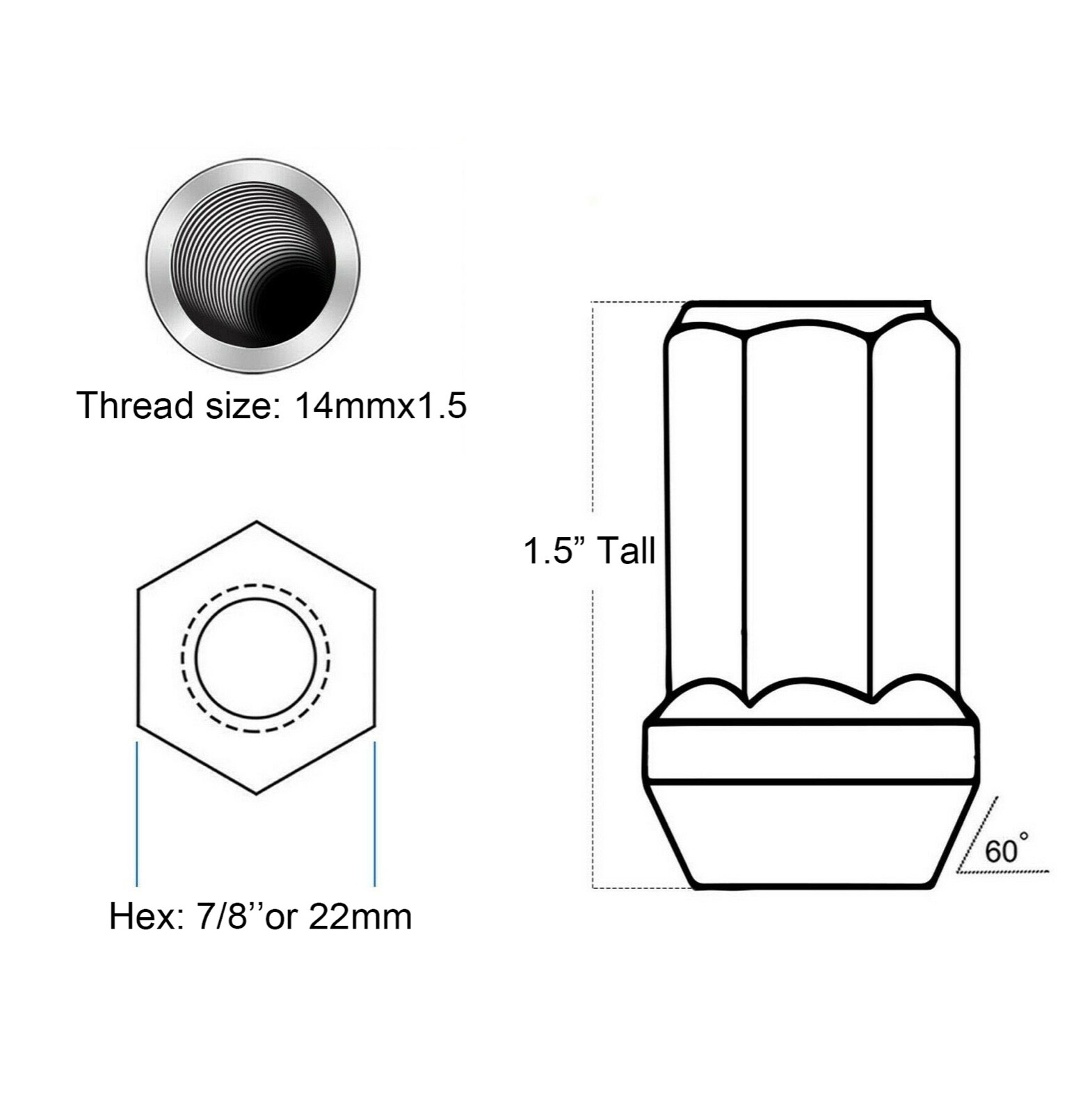 20 Black 14x1.5 Dodge Challenger Charger Hellcat Srt8 OEM Factory Style Lug Nut