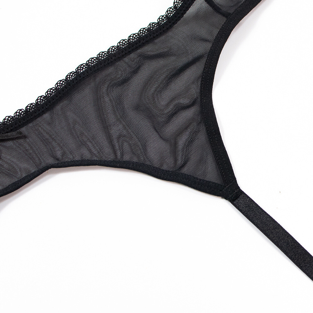 Women's Mesh Lace Garter Belt Sexy Sheer Lingerie 4 Straps Suspender Plus Size