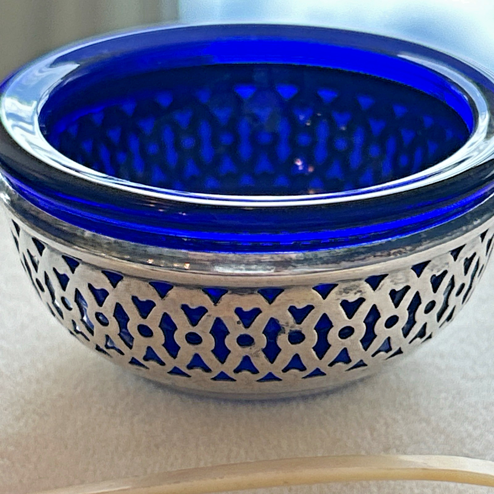 Lot of 2 Antique Webster Salt Cellars 2 Spoons Sterling Silver Blue Cobalt Glass