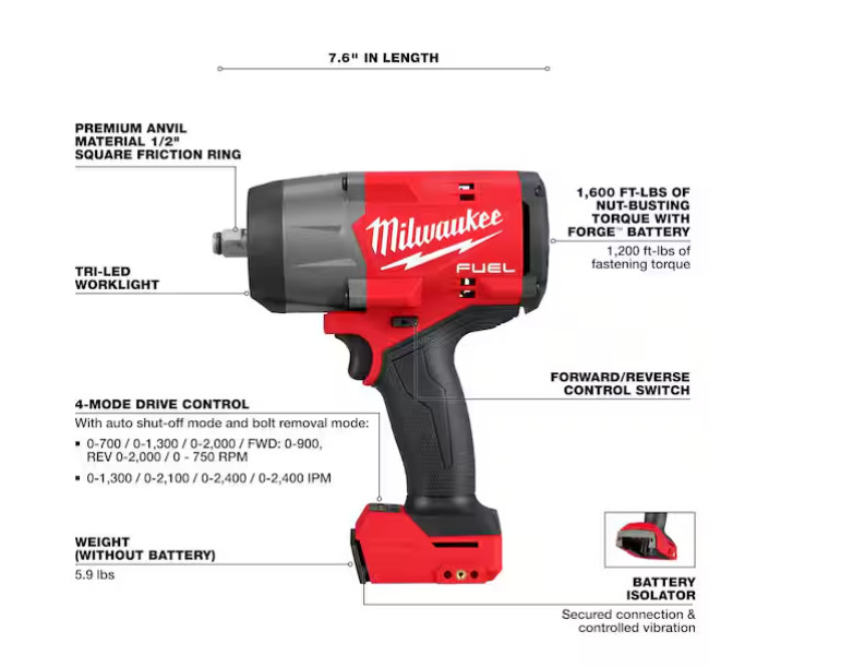 Milwaukee 2967-20: M18 FUEL™ 1/2 in. Brushless Impact Wrench [US STOCK]