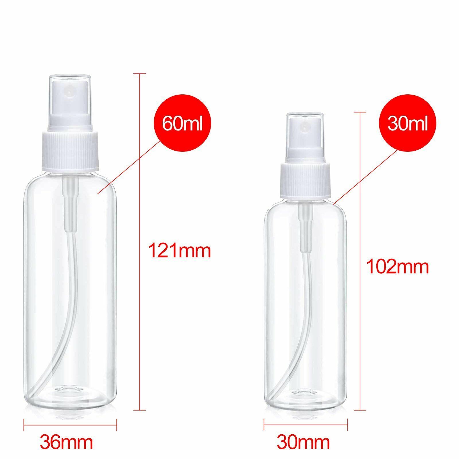 1-200PC 30ml/60ml Travel Spray Bottle Plastic Transparent Perfume Empty Atomizer