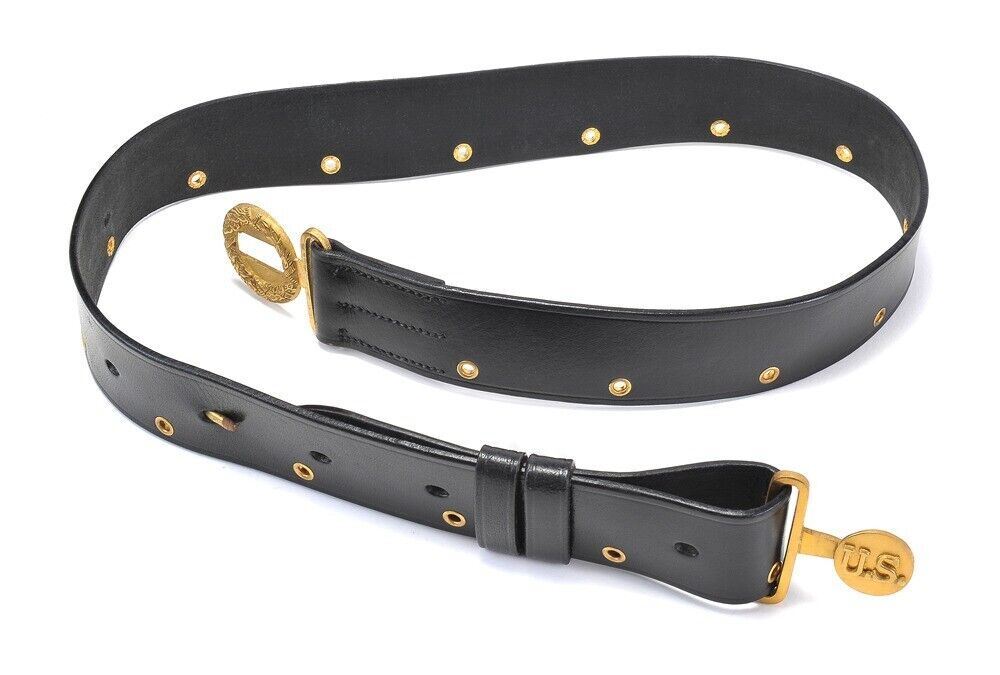 US Officers Black Leather Belt with Oak Leaves Military New