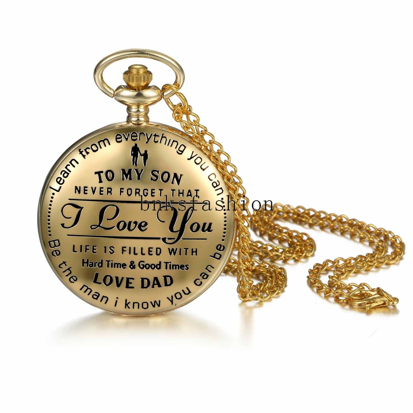 'To My Son I Love You' Quartz Analog Pocket Watch Fob Pendant Chain Gift for Son