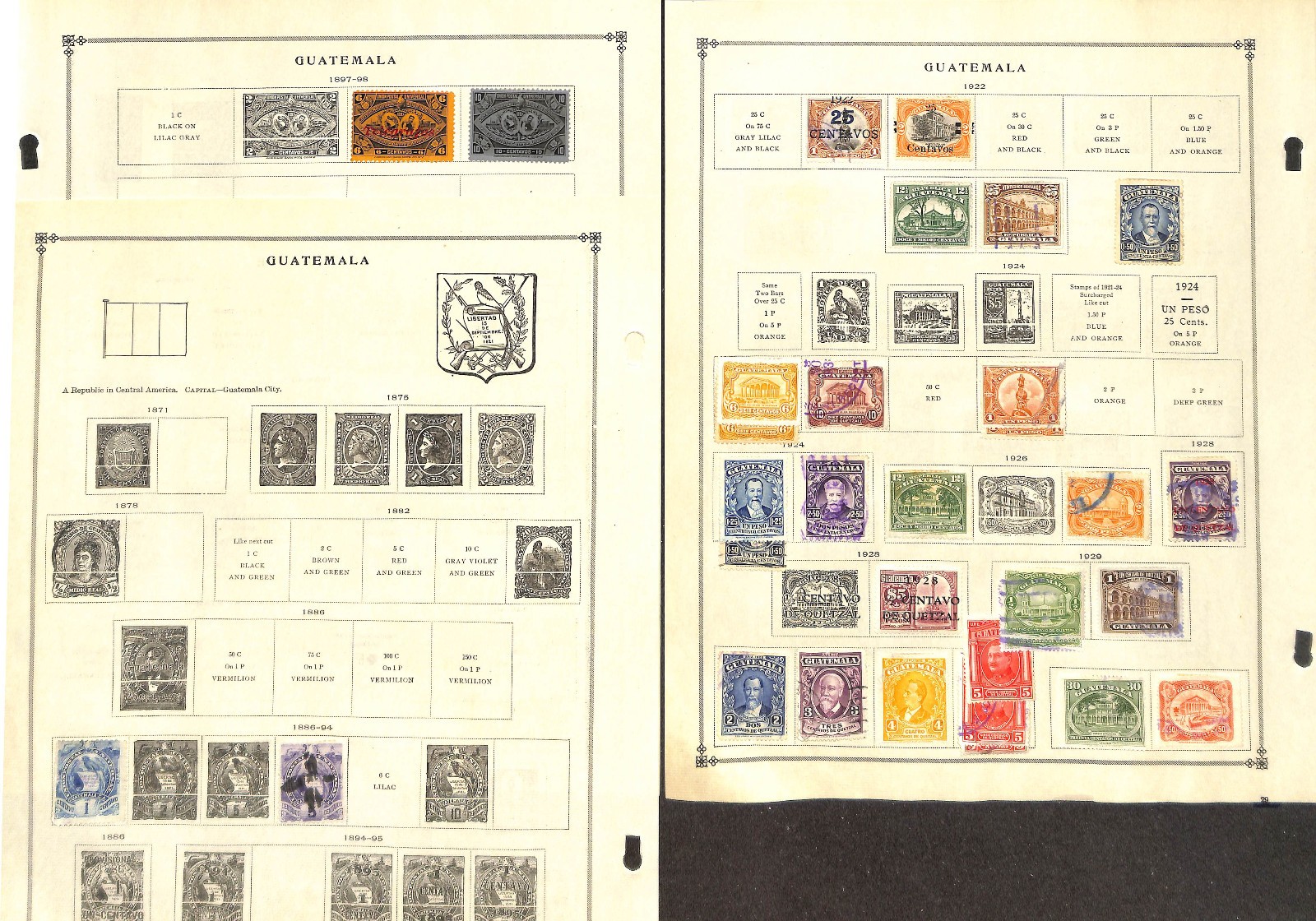Guatemala Stamp Collection on 19 Scott International Pages, 1871-1953 (BE)