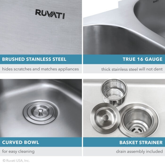 Ruvati 32-inch Undermount 16 Gauge Single Bowl Kitchen Sink- RVM4200