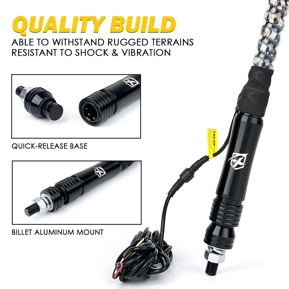 5FT RED Spiral LED Whip Lights G3 Series with USA Flag For Jeep ATV UTV RZR SXS