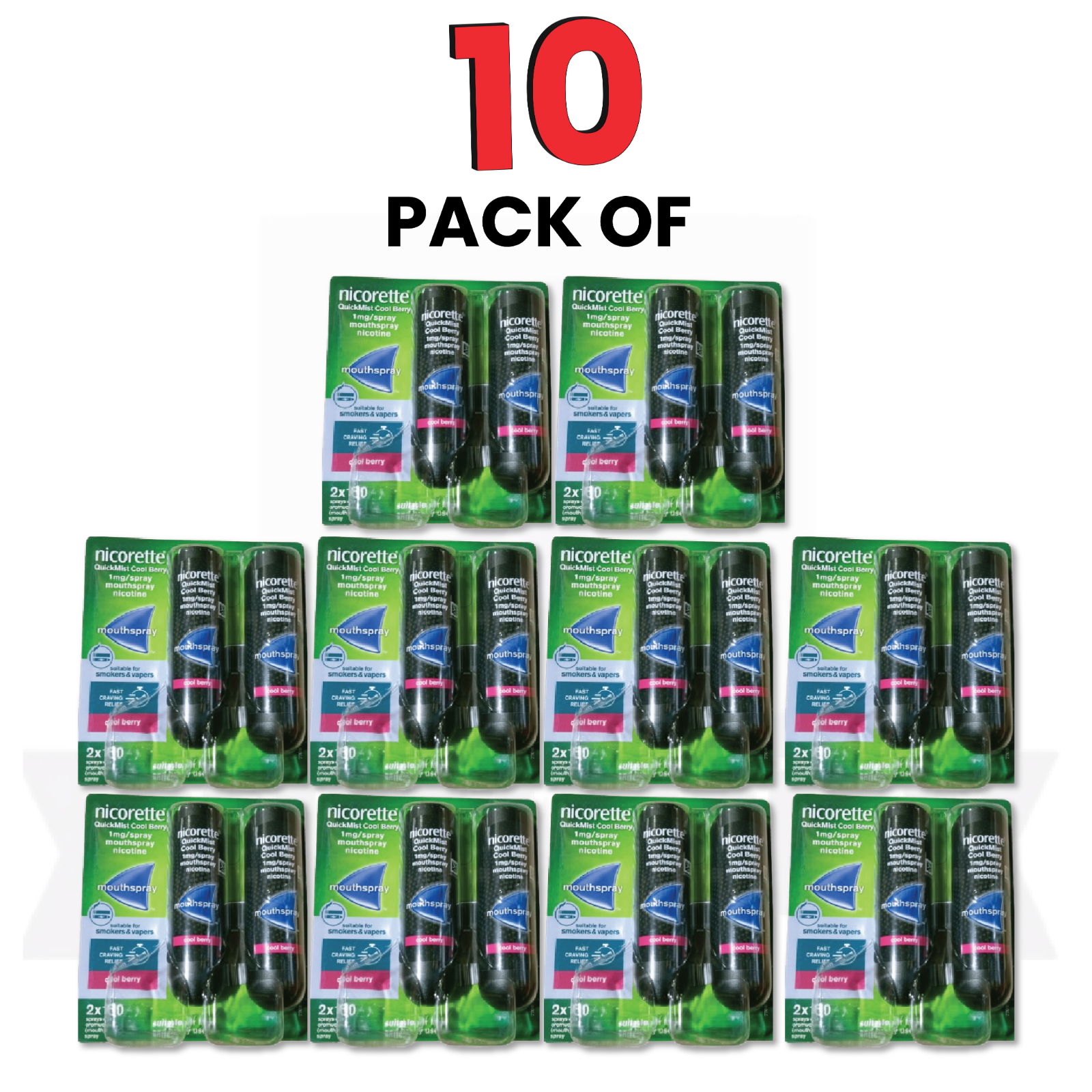 10X Nicorette Mouthspray Quickmist Berry 1mg 13.2ml X 2ct-PACK 10-FREE SHIP