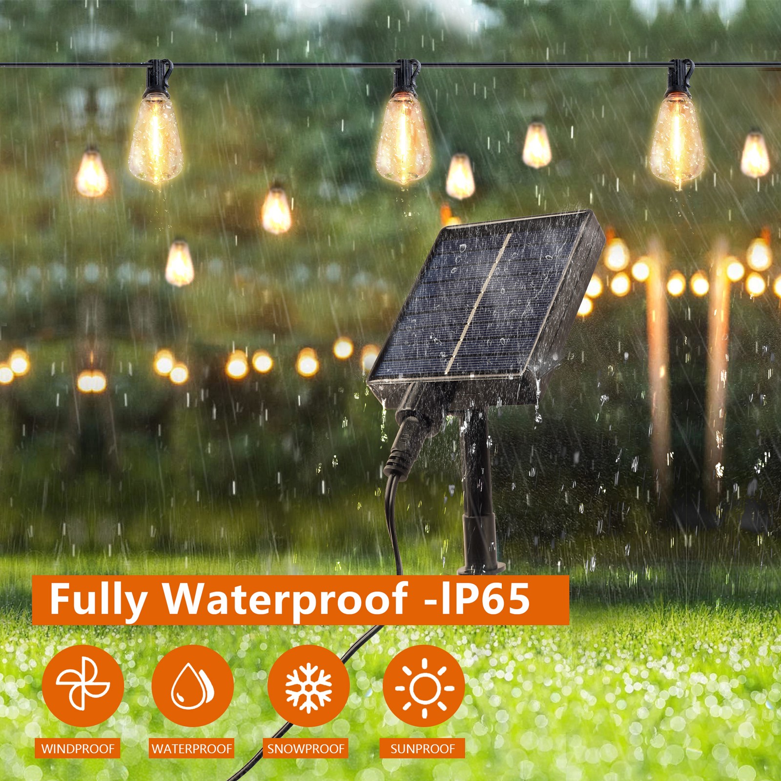 60FT Solar String Lights Outdoor Waterproof Patio w Remote Control 16 ST38 Bulbs