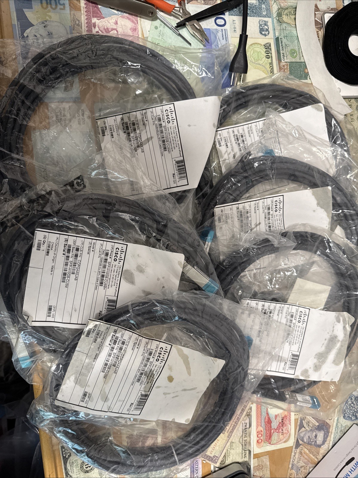 Lot 6pc Cisco SFP-H10GB-CU5M 5M SFP Twinax Fibre Cable Black 5 Meter