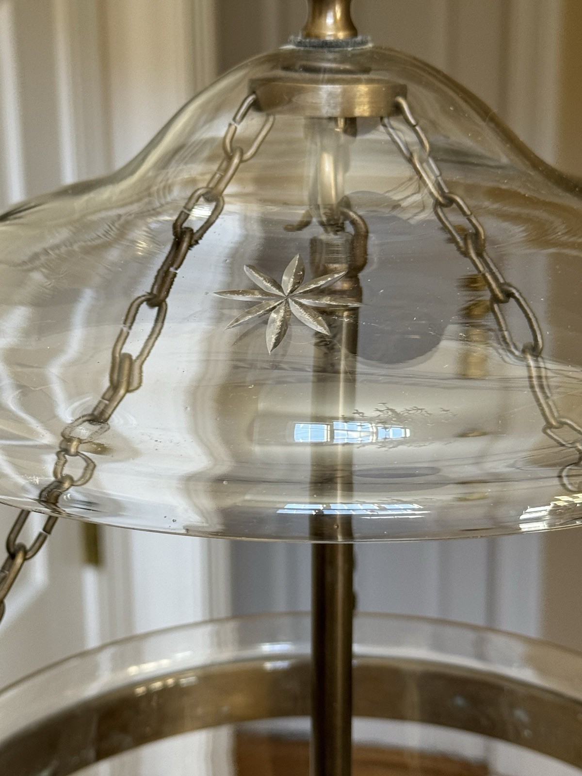 Vintage Bell Jar Lantern Etched Stars 3 Light Chandelier Ceiling Light