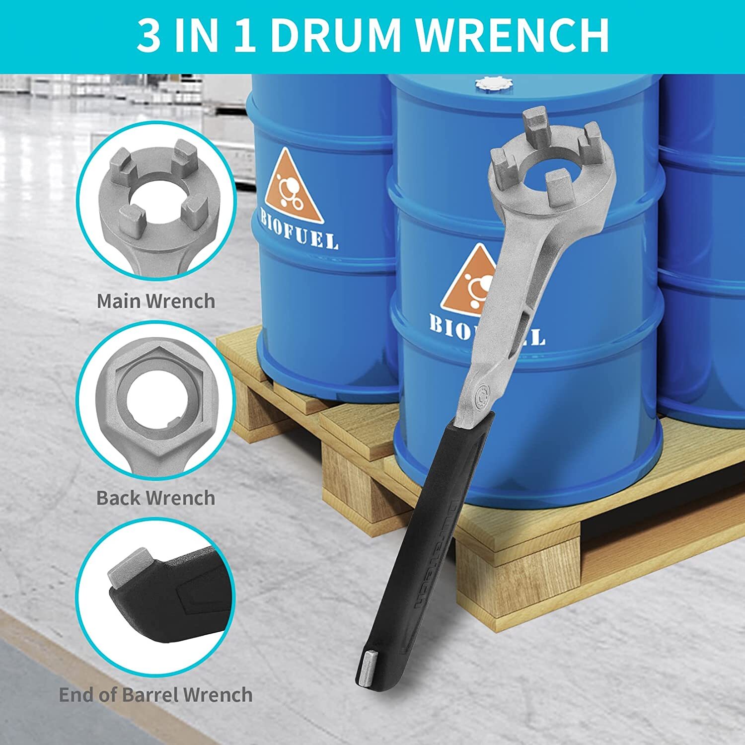 DURATECH Drum Wrench 3-in-1 Bung Wrench Barrel Opener Tool Fits 3/4" 2" Bung Cap