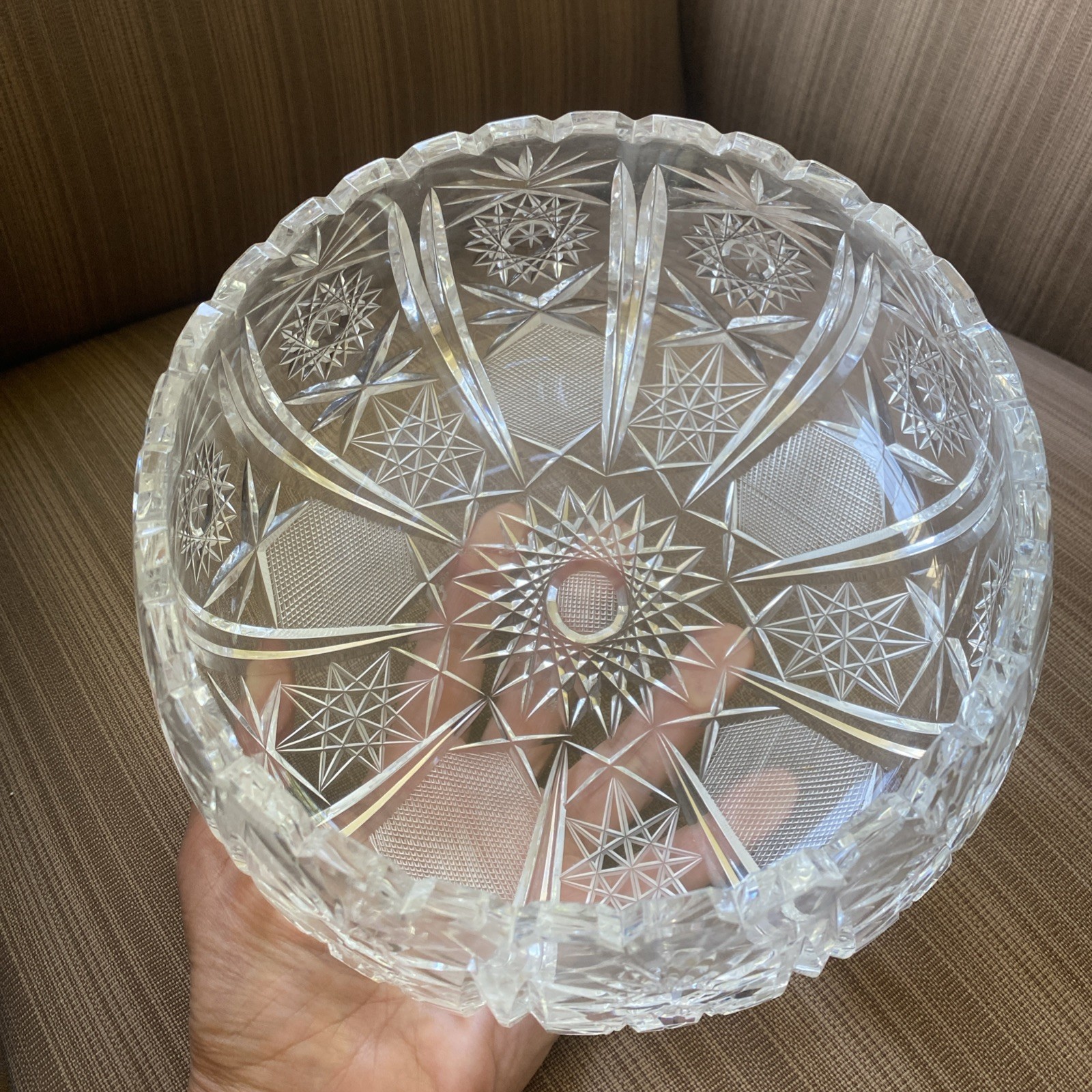 Vintage Hand-Cut ABP Crystal Bowl 8” Starburst & Fan Pattern Brilliant Sparkle
