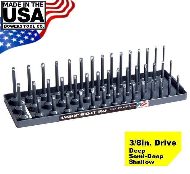 Hansen 3/8" Socket Organizer Tray Holder Metric 3 Row MM Shallow, Semi, Deep USA