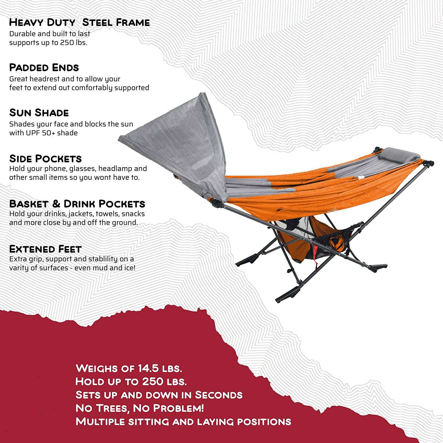 Outdoor Camping Hammock With Stand Portable Folding Hammock For Beach Camping