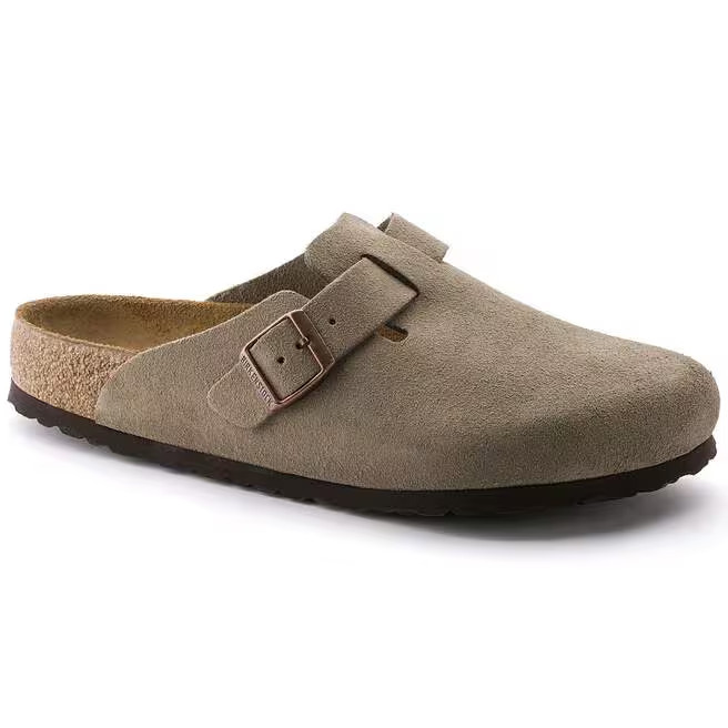 NEW W/BOX! Birkenstock Boston Suede Leather Soft Footbed Clog Shoes Taupe