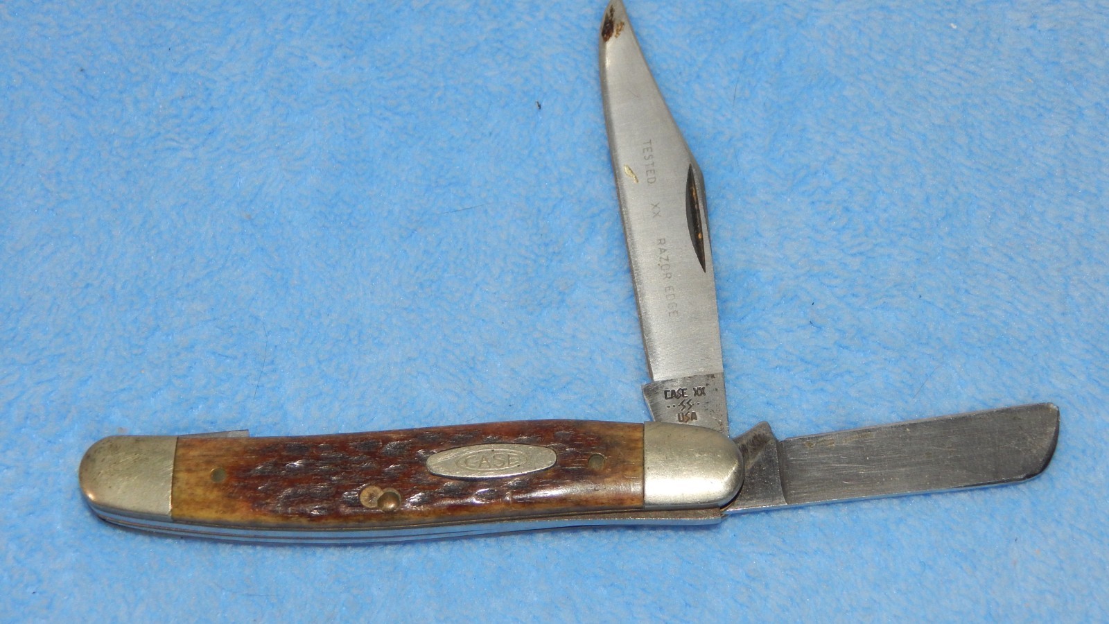 Vintage Case XX 6347 HP SSP 2 Blade Brown Bone Folding Pocket Knife Broken