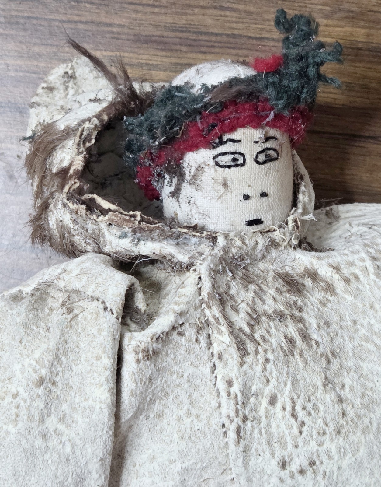 Antique Inuit Handmade Cloth Doll Fur Parka Sealskin Arctic Alaska Native Eskimo