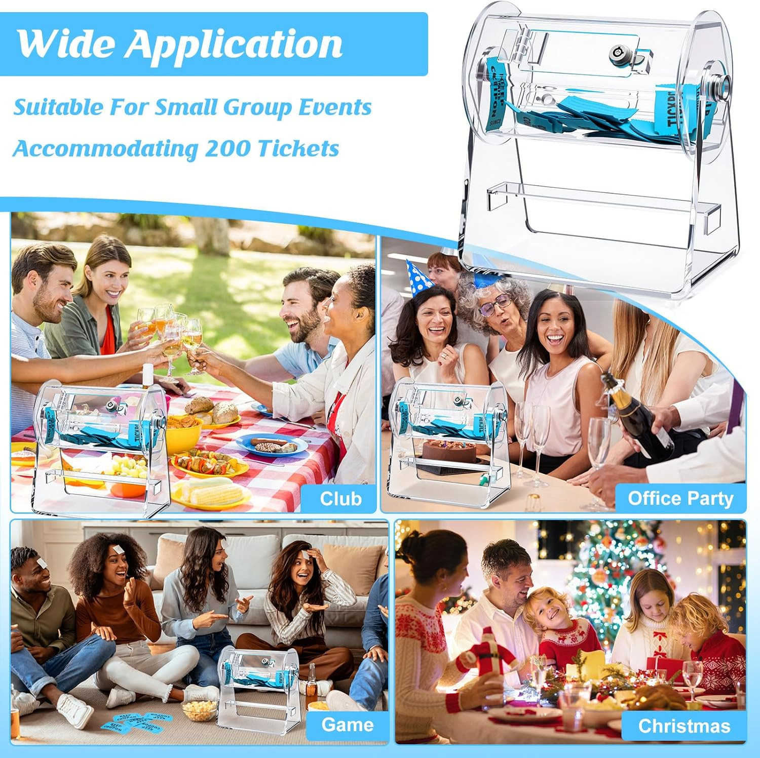 Acrylic Raffle Drum,6.69 X 3.94 X 7.09 Inch Small Clear Raffle Ticket Spinner Bo