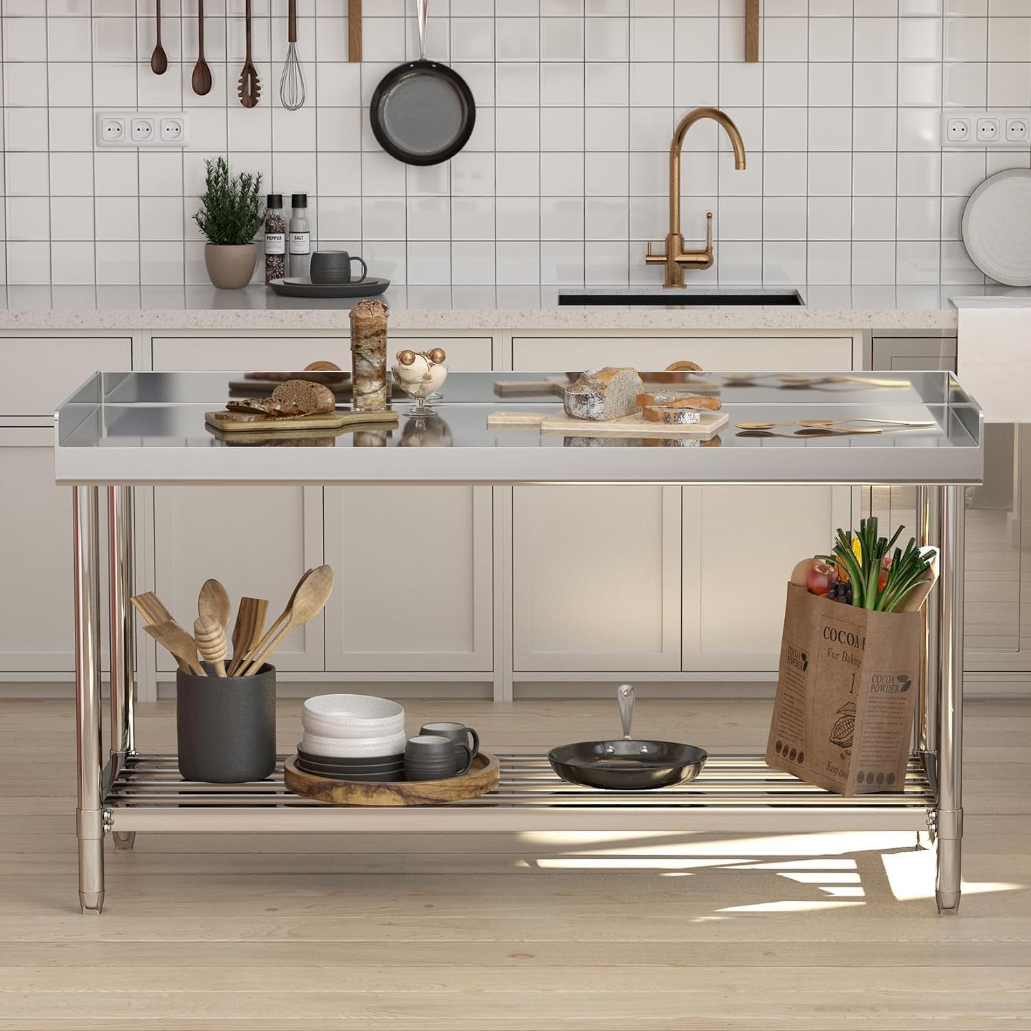 48"x24" Stainless Steel Work & Prep Table with Backsplash for Commercial Kitchen