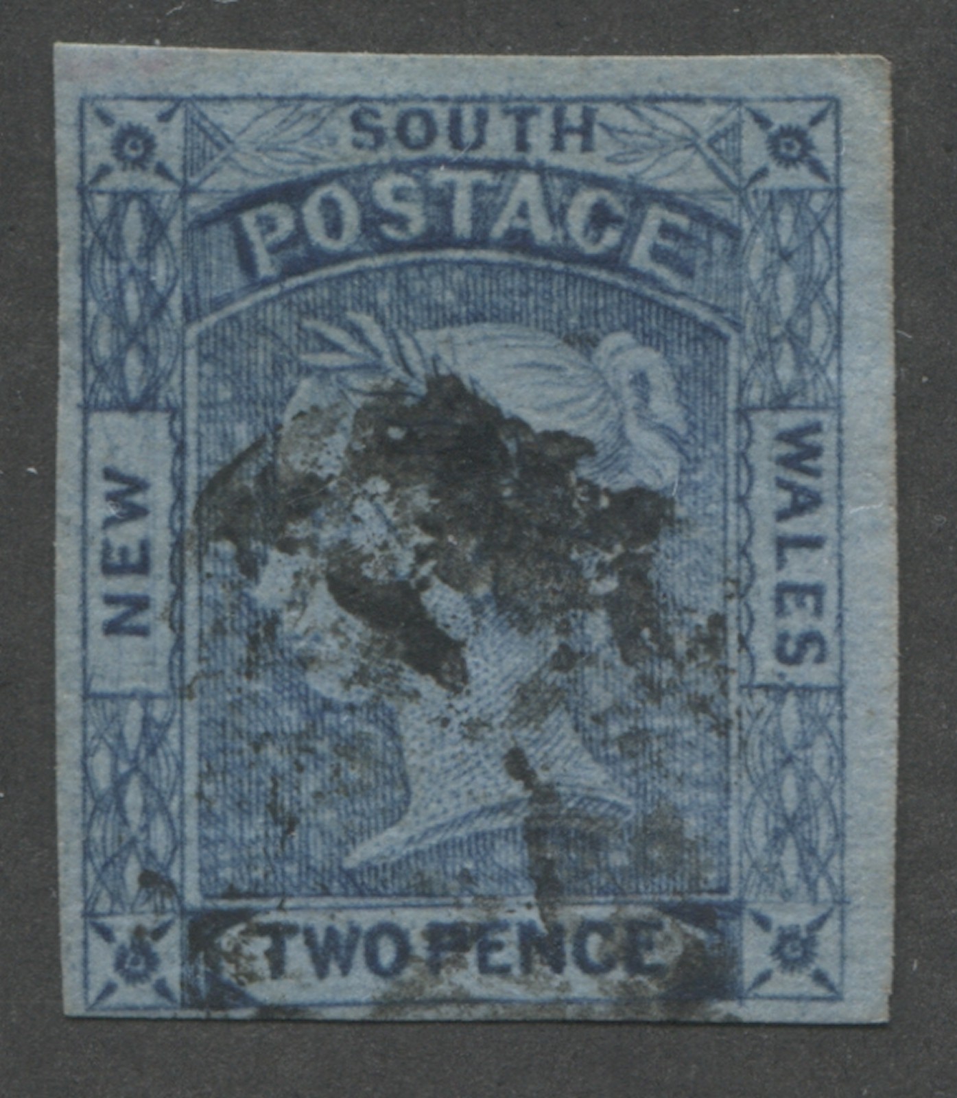 Stamp Scott #14 SG #48 New South Wales 2d Queen Victoria Laureate Blue Cancel
