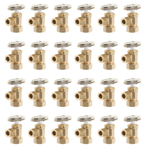 24 PCS  1/2 In Nom Comp Inlet X 3/8 In Od Comp Multi-Turn Angle Valve, Brass