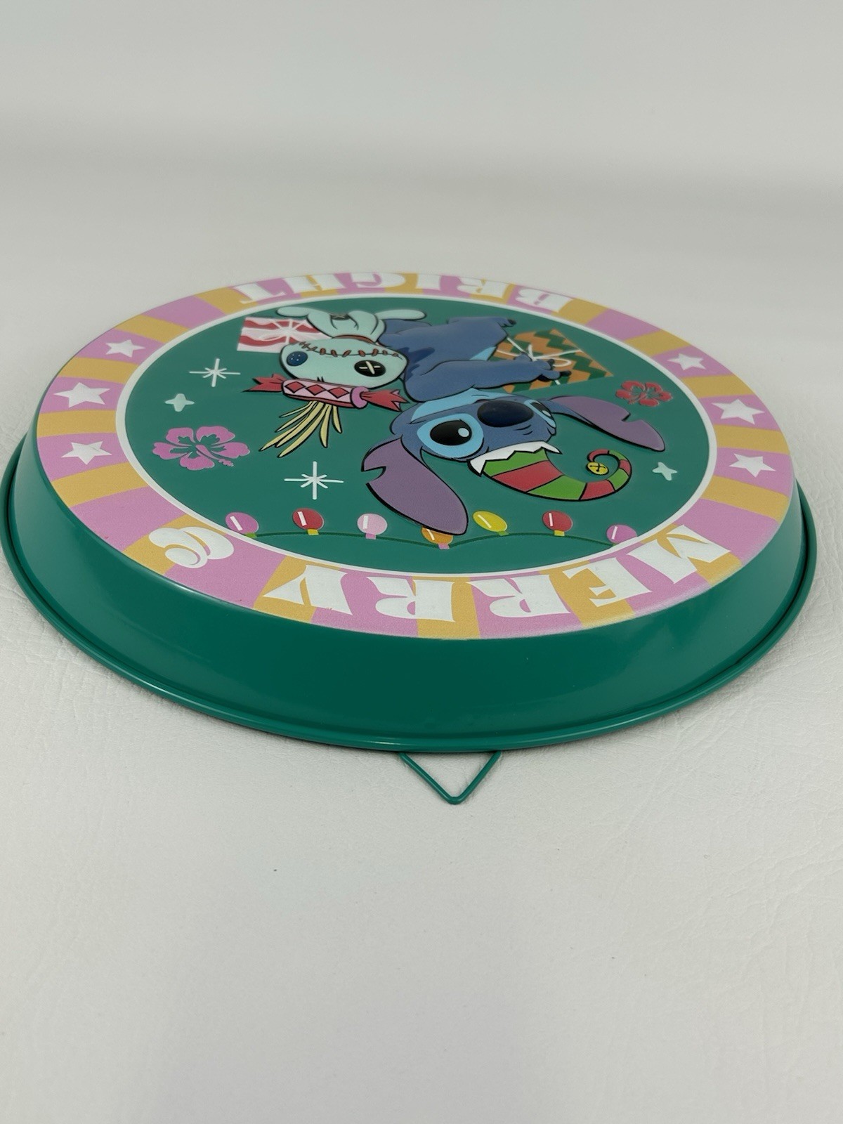 Disney Lilo & Stitch Metal Hanging Sign Scrump Merry & Bright 12" Holiday Decor