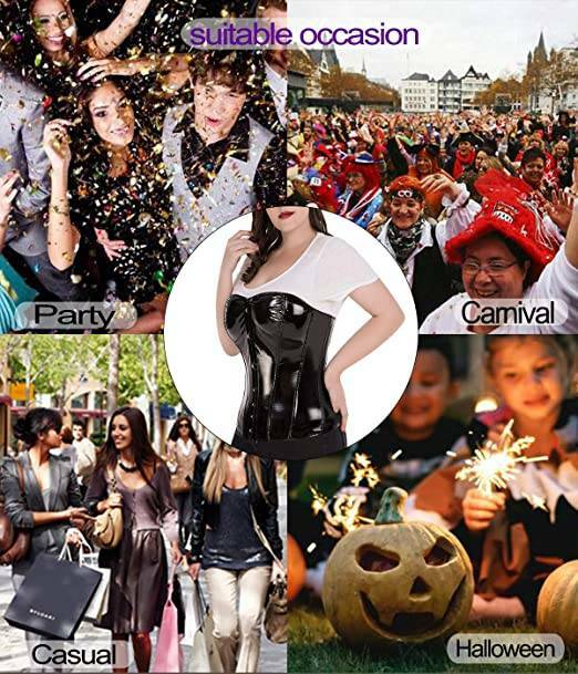 Women Gothic Steampunk Black Overbust Lace Up Corset Top Waist Training Bustier