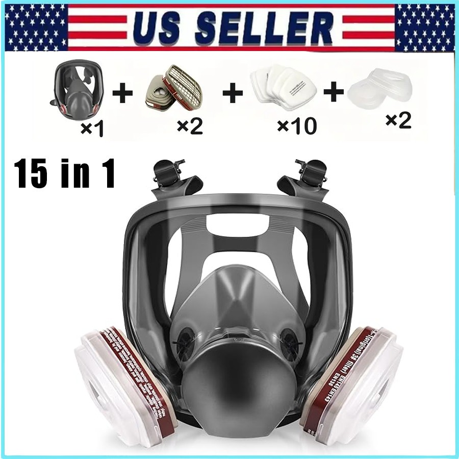 Professional Full Face Respirator Mask With Safety Goggles 15-in-1