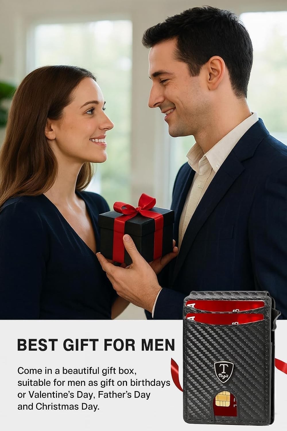 RFID Blocking Pop-Up Leather Men’s Wallet Slim Bifold with Money Clip Gift-Ready