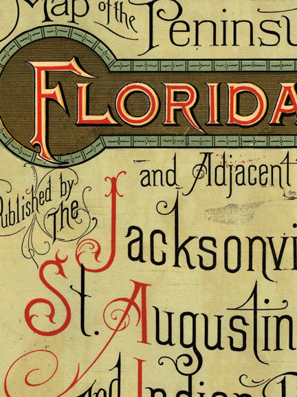 1893 Railroad Map of Florida Historic East Coast Line Railway Map - 24x60