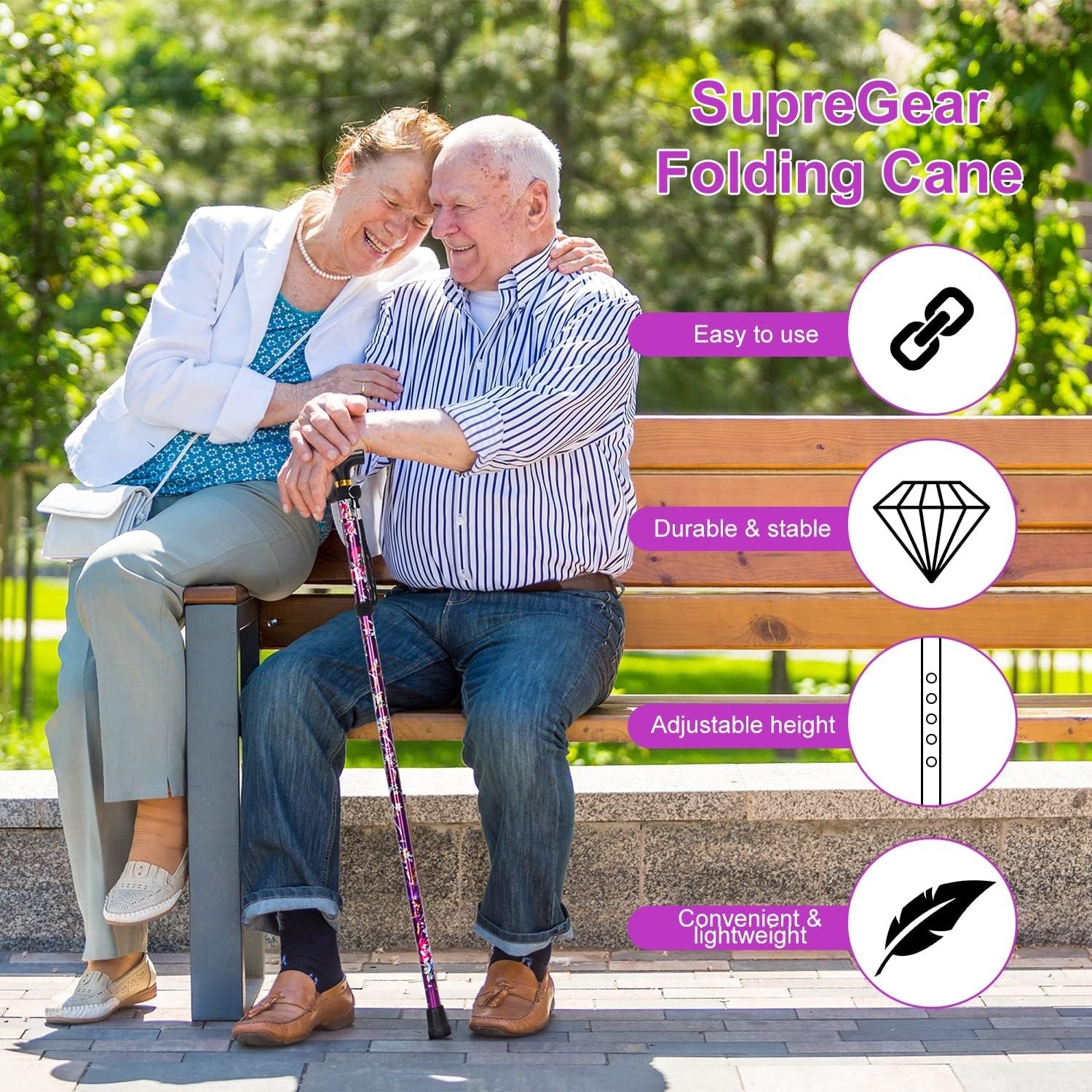 Walking Cane-Folding CaneAdjustable Colorful Walking Stick for Men & Women Black